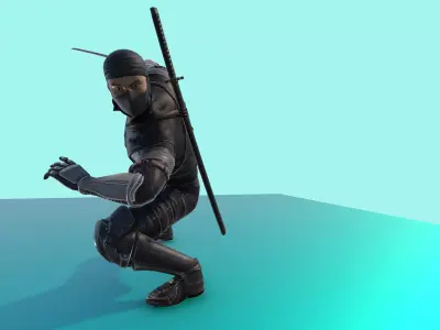 Ninja Fighter Animated With 54 Animations Game Ready Low-poly 3D model