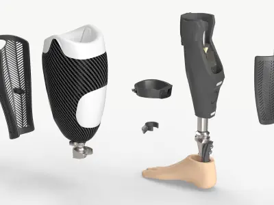 Active Use Prosthetic Leg with Carbon Cover Black 3D model