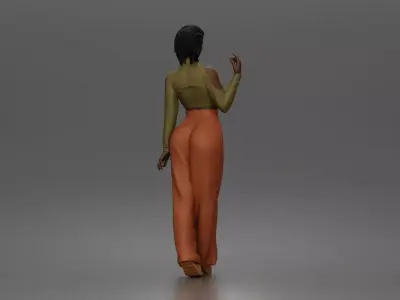 woman flaunts cold shoulder crop turtleneck wide leg trousers 3D print model