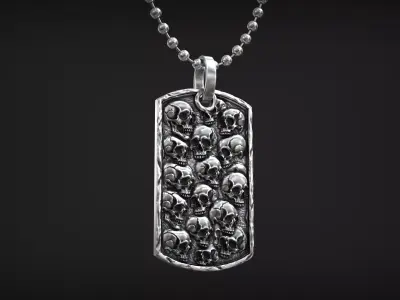 Army Skull Token Gothic Rectangular Biker Medal Pendant 3D print model