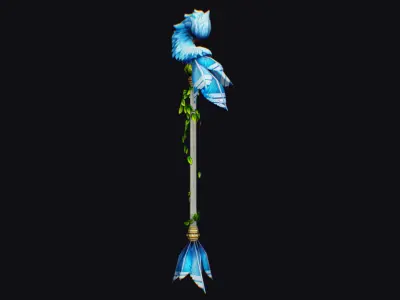 Magical Staff Parrot Phoenix Blue Bird Wizard Wand Item Scepter Low-poly 3D model