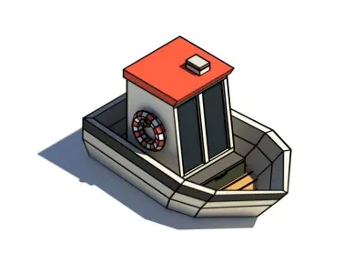 Low Poly Boat with house Low-poly 3D model