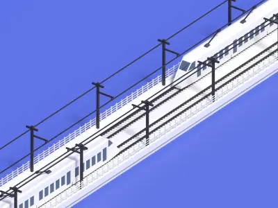 Cartoon High Speed Train and Railway Low-poly 3D model