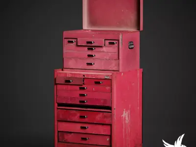 Toolbox tool chest on wheels Low-poly 3D model
