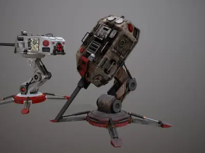 Retro-Futuristic Defense Turret  -Electro-Guardian Low-poly 3D model