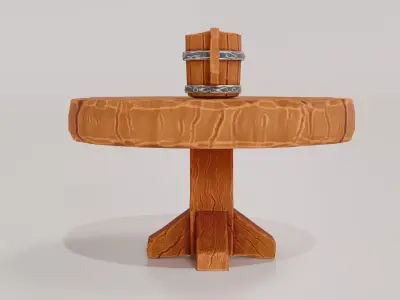 Stylized Wooden Tavern Table with Mug Low-poly 3D model
