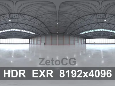 HDRI - Airplane Hangar Interior 7b - 8192x4096 Texture