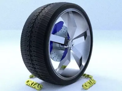 ORTAS CAR RIM 51 GAME READY RIM TIRE AND DISC 3D model