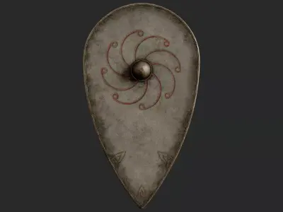 Slavic kite leather shield-painted white with radial symbol Low-poly 3D model