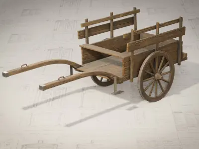 Medieval Wooden Cart Low-poly 3D model purchase