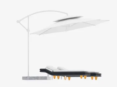 Sun Loungers With Patio Umbrella Low-poly 3D model