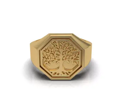 OCTAGONAL MEN RING WITH TREE OF LIFE 3D print model