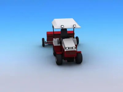 Tractors with Seed Drill Low-poly 3D model