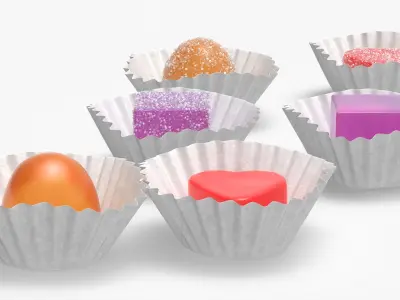 Assorted Gumdrops in Paper Cups Set Multicolor 3D model