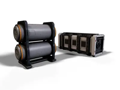 Sci-Fi Container and Energy Tank Low-poly 3D model