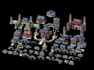 Cartoon  Ancient Chinese architecture Low-poly 3D model
