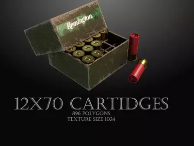 12x70 shot shells Low-poly 3D model