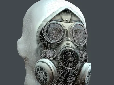 Gas mask helmet 3d model military combat fantasy cyborg Low-poly 3D model get