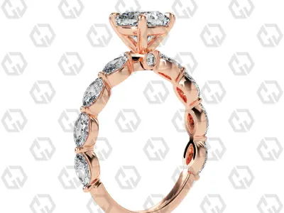 Ring 172 Cushion Shape marquise on shanks with Gems 3D print model