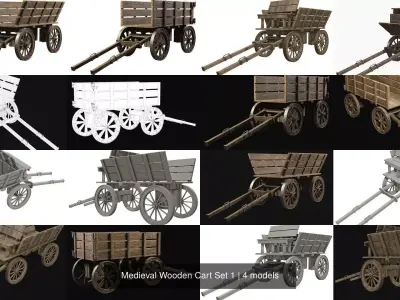 Medieval Wooden Cart Set 1 3D Model Pack