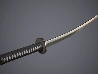 Katana samurai sword Low-poly 3D model 9