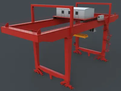 PBR Rail Mounted Gantry Crane RMG V1 - Red Low-poly 3D model
