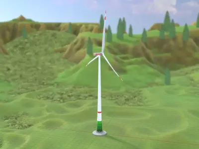 Wind turbine E1 H-163 RD 172m Animation and Foundation Low-poly 3D model