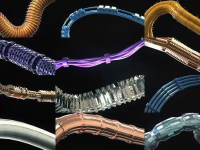 Sci-Fi Tubes Hoses and Cables 100 Pieces Low-poly 3D model