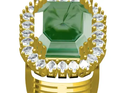Antique Big Emerald Euro Shank Engagement Ring 3D print model