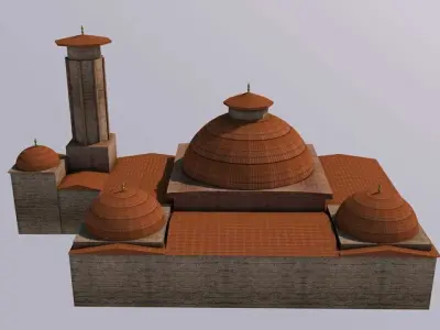 Mosque with domes Low-poly 3D model