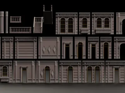 CLASSIC EUROPEAN KITBASH 06 MODULAR BUILDING WITH INTERIOR Low-poly 3D model