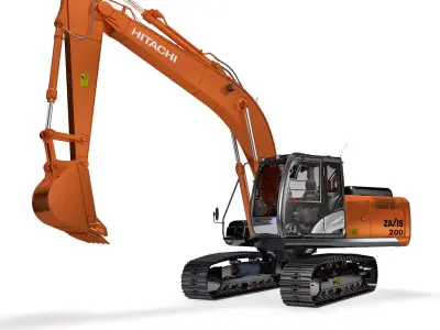 Rigged Hitachi ZX200 Hitachi ZX-5 Series Hydraulic Excavator 3D model