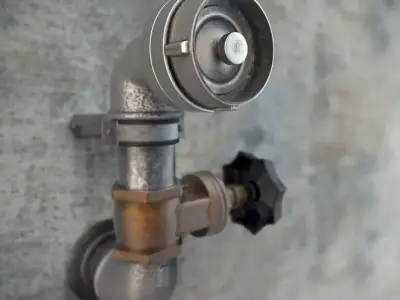 Piping metal faucet on concrete wall Free 3D model