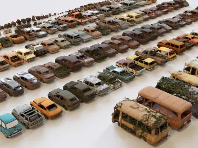 Old Abandoned Junk Rusty Vehicles 3d Game Ready Set  Low-poly 3D model