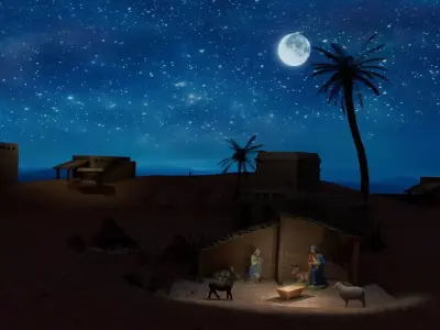 Nativity Scene Environment  Desert Stable with Characters  Low-poly 3D model