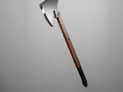 3D Tactical Firefighter Axe with Wooden Grip and Pry Bar Free 3D model