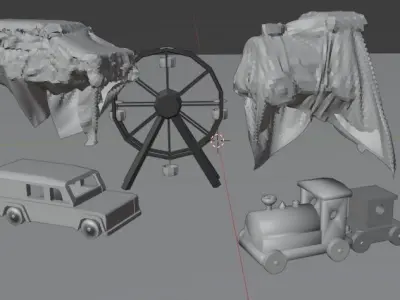 abandoned wooden toys Low-poly 3D model
