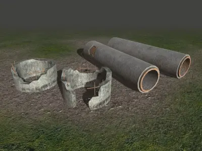 Concrete tubes and pipes  - PBR - lowpoly Low-poly 3D model