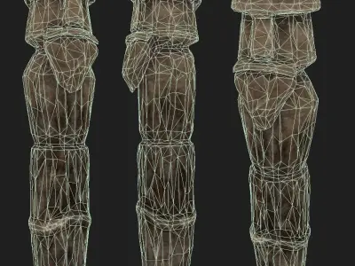 Big Slavic Wooden Medieval Settlement Totem Statue Low-poly 3D model