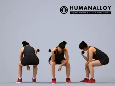 00568Nicole008 - Adult Caucasian woman crouching during 3D model