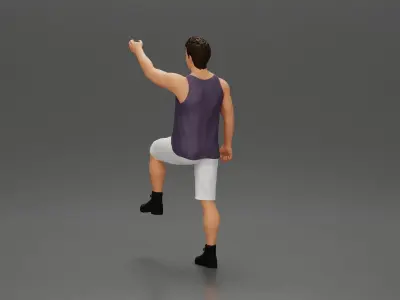 man in shorts and boots is climbing into the truck 3D print model