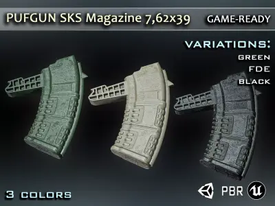 PBR pufgun SKS Magazine Game Ready Low-poly 3D model