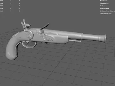 Pirate Pistol - flintlock Low-poly 3D model