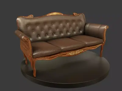 Vintage Wooden Sofa Low-poly 3D model