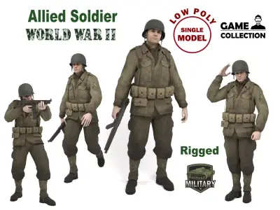 Allied soldier Low-poly 3D model