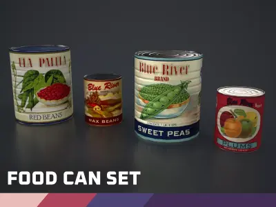 Food Can Set  Low-poly 3D model