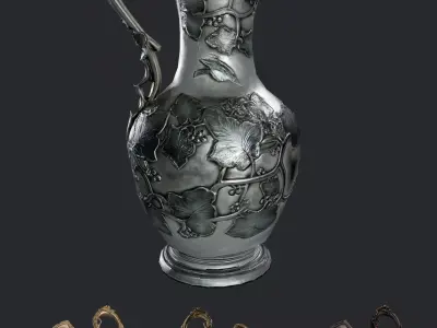 Low Poly PBR Pitcher Vase X 4 Textures  Silver Gold Bronze Iron  Low-poly 3D model