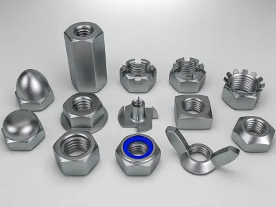 Nuts Collection metal and bolts Low-poly 3D model