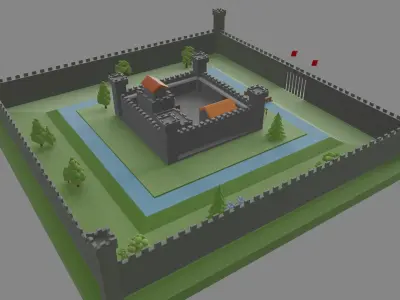 Low Poly Medieval Castle  Low-poly 3D model