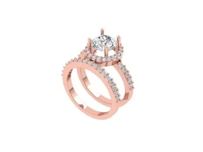 Solitair Ring Bridal Set 3D print model 56